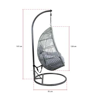 Charles Bentley Hanging Egg Shaped Rattan Swing Chair With Cushion - Grey