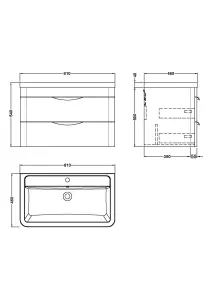 Wall Hung 2 Drawer Vanity Unit with Ceramic Basin - 800mm - Gloss White