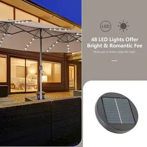 Costway 4.5m Double-Sided Patio Parasol with Stand Outdoor Twin Market Umbrella w/ Solar LED Lights