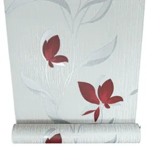 Erismann White Silver Red Floral Metallic Shimmer Glitter Textured Wallpaper