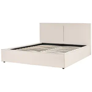 Fabric EU Super King Size Ottoman Bed Beige MOISSAC