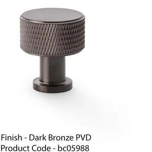 Round Knurled Door Knob - 29mm Diameter Dark Bronze Radio Cupboard Pull Handle