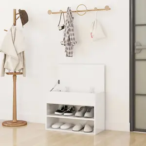 Berkfield Shoe Bench High Gloss White 60x30x45 cm Engineered Wood