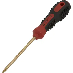 Non-Sparking Phillips Screwdriver with Soft Grip Handle - Durable 75mm Beryllium Copper Tool