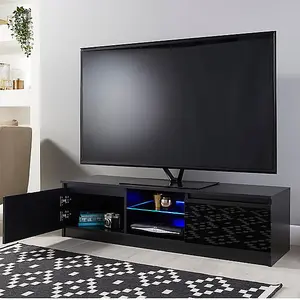 Modern TV Stand Cabinet Black 140cm Matt Gloss Suitable for 42 49 50 55 65 Inch TV's