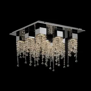 Luminosa Classic Flush Ceiling Light Chrome 9 Light  with Crystal Shade, GU10