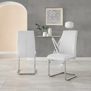 Furniturebox UK 6 Seater Dining Set - Mayfair High Gloss White Chrome Dining Table and Chairs - 6 White Leather Lorenzo Chairs