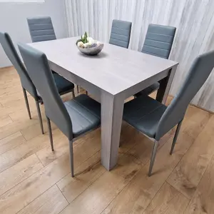 Dining Table and 6 Chairs Grey 6  Grey Leather Chairs Wood Dining Set Furniture