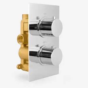 Round Bathroom Thermostatic Shower Mixer Valve Set Ultra Thin Head Solid Brass