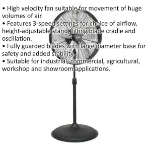 Industrial 20" Oscillating Pedestal Fan - 3 Speed - High Velocity - Guarded