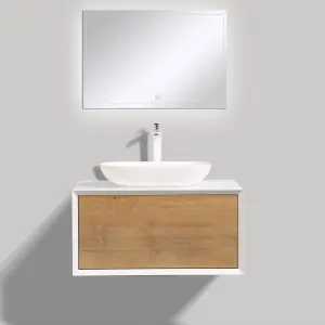 Declan White & Oak Wall Mounted Vanity Unit & Basin Set (W)800mm (H)400mm