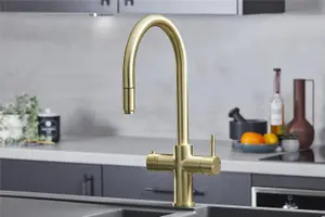 Liquida HT35BG 3 In 1 Pull Out Spray Gold Instant Boiling Water Kitchen Tap