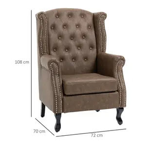 HOMCOM Chesterfield-style Wing Back Armchair Tufted Accent Chair Brown