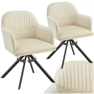 Armchair Lona - 360 swivel, high backrest, plush upholstery, slim steel legs - cream/black