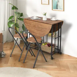 Costway 3 PCS Folding Dining Table & Chair Set Drop Leaf Table w/ Storage Shelves