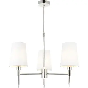 Multi Arm Hanging Ceiling Pendant Light - Bright Nickel Plate & Vintage White Fabric Shade - 3 x 6W LED E14