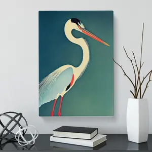 Heron Painting Mid Century 76cm H x 50cm W x 3cm D