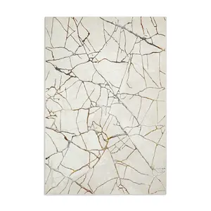 Ivory/Gold Abstract Modern Luxurious Easy to Clean Rug for Living Room Bedroom and Dining Room-120cm X 170cm