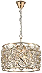 Luminosa Spring 4 Light Small Ceiling Pendant Gold, Clear with Crystals, E14