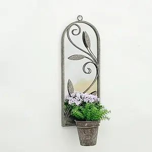 64cm Belle Wall Mirror With Single Planter - Metal - L15 x W20 x H65 cm