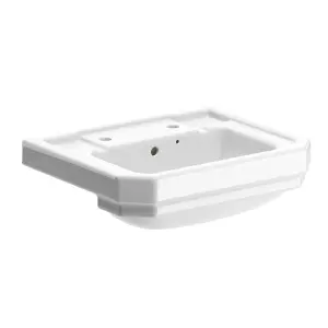 Somerton Gloss White Rectangular Semi-recessed Basin (W)55cm