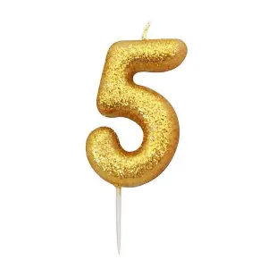 Anniversary House Metallic Glitter 5th Birthday Candle Gold (One Size)