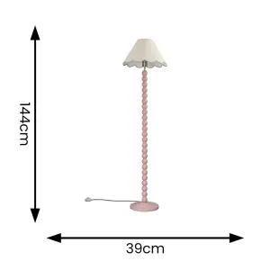 ValueLights Bobbles Rose Pink Bobbin Floor Lamp with Green Trim Scallop Shade - LED Bulb Included