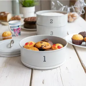 Living Nostalgia Traditonal Style 3 Tier Airtight Cake Tin Set -French Grey