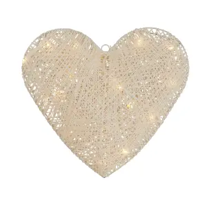 WHITE WICKER WALL HEART SHAPED LIGHT