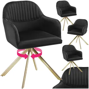 Armchair Lona - 360 swivel, high backrest, plush upholstery, slim steel legs - black/gold