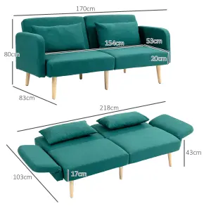 HOMCOM Convertible Sofa Bed Settee with Cushions, Adjustable Backrest, Green