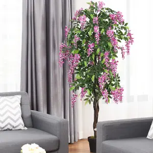 Costway 180cm Realistic Artificial Wistera Flower Tree Fake Greenery Plants Potted Plant