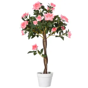 Outsunny 90cm Artificial Rose Tree, Fake Decorative Plant, Pink