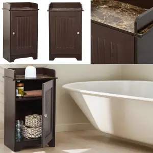 Bathroom Storage Floor Cabinet Wooden Brown Door Cupboard Shelves Organiser Unit