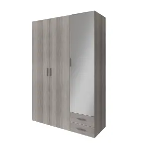 GoodHome Atomia Freestanding Matt grey oak effect Chipboard Mirrored Triple 2 drawer Wardrobe (H)2250mm (W)1000mm (D)580mm