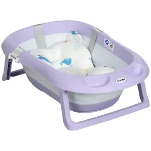 ZONEKIZ Foldable Baby Bathtub w/ Non-Slip Support Legs, Cushion Pad - Purple