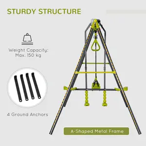 Outsunny Kids Metal Swing Set for Backyard W/Adjustable Seats, Gym Rings, Seesaw