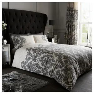 Kern Cotton Blend Damask Duvet Cover Set with Pillowcases Cream / Double - 2 Standard Pillowcases