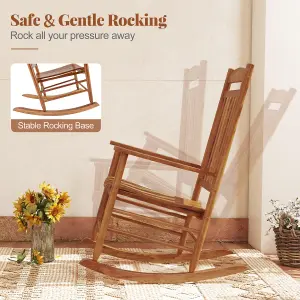 Costway Outdoor Patio Wood Rocking Chair Garden High-Back Poplar Wood Rocker