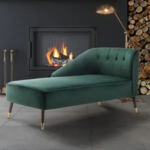 Left Hand Chaise Lounge in Velvet Emerald Green