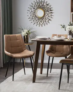 Set of 2 Dining Chairs MELROSE II Faux Leather Golden Brown