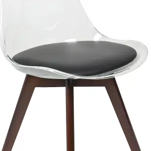 Soho Clear and Black Plastic Dining Chair with Squared Dark Wood Legs