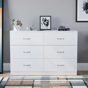 Vida Designs Riano White 6 Drawer Chest (H)800mm (W)1200mm (D)400mm