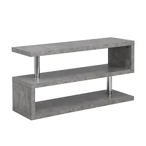 Miami TV Stand With Storage for Living Room and Bedroom, 1200 Wide, S-Shape Design, Media Storage, Concrete Effect Finish