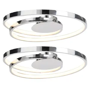 First Choice Lighting Set of 2 Polished Chrome LED Swirl Flush Fittings