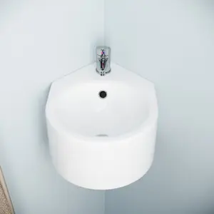 Nes Home 300mm Bathroom Wall Hung Cloakroom Ceramic Compact Corner Basin Sink