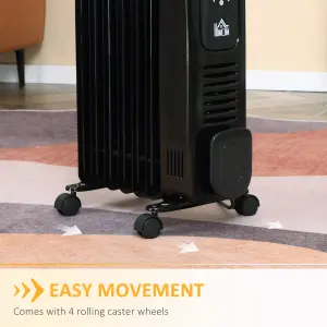 HOMCOM Oil Filled Radiator Space Heater W/3 Heat Settings & Remote Control Black