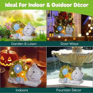 Large Solar Cat Garden Ornament Indoor/Outdoor with 6 LED Lights