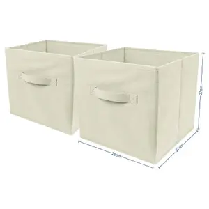 2 Large Square Canvas Cube Storage Box - Foldable - Collapsible Fabric Cubes - Fold Flat When Not In Use