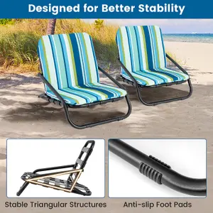 Costway 2 Pack Low Folding Beach Chairs Portable Camping Chairs w/ Quick-Drying Cotton